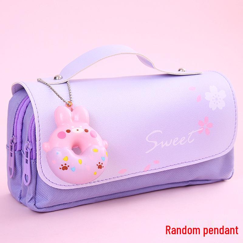 Double Layer Heart Canvas Pencil Case for Primary School Students