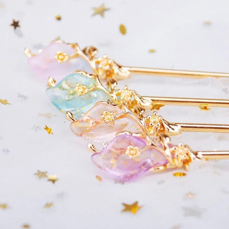 1PC Antique Glass Hairpin Hanfu Ancient Fashion Hair Accessories with Headwear Versatile Simple Style Decorative Accessories