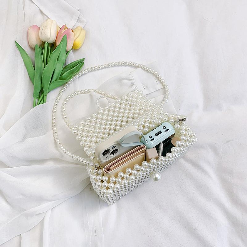 Pearl Woven Shoulder Bag Diagonal Square Handbag Mini Version Without Zipper