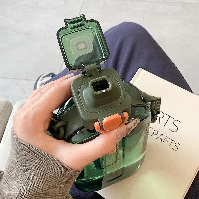 Flat Square Transparent Water Bottle Portable Travel Canteen with Adjustable Strap Elegant Slim Bottle for Sport Camping