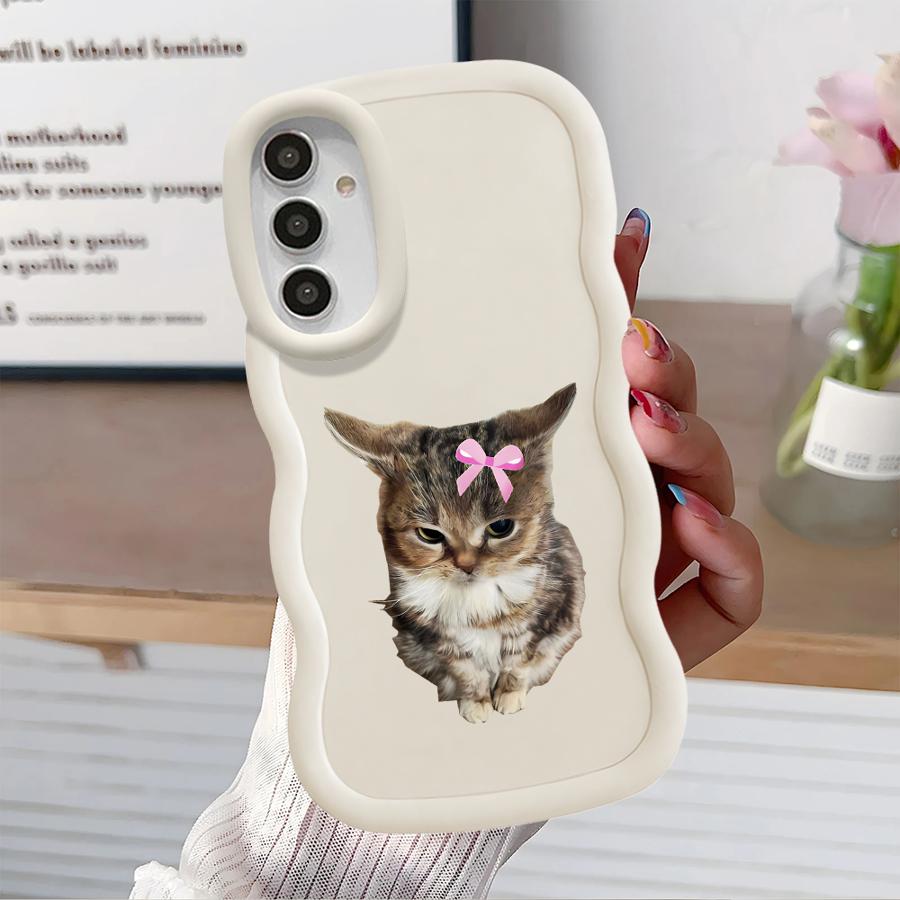 Case for Samsung Galaxy A11 A13 A16 A52 A14 A15 A21s A12 Soft Phone Cover A03 A04 A05 A23 A22 A33 A53 A06 Angry Cat Bow