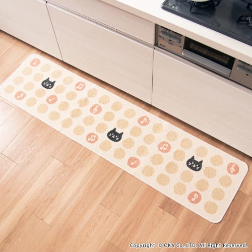 OKA Rhythm Cat Kitchen Mat, Approx. 45cm X 180cm, Pink (Kitchen Mat, Made In Japan, Non-Slip)