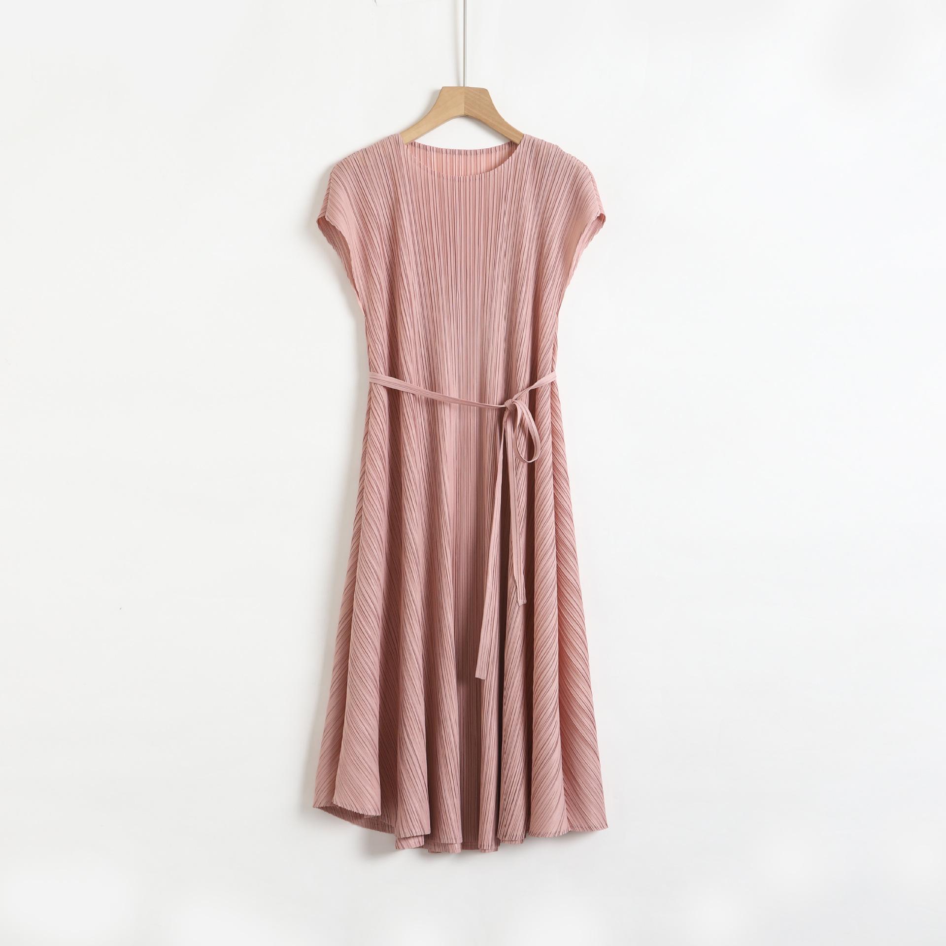 

Лето-весна мода тонкая плиссированная рубашка без рукавов женская высокая талия трапециевидная мода тонкое платье One size розовый