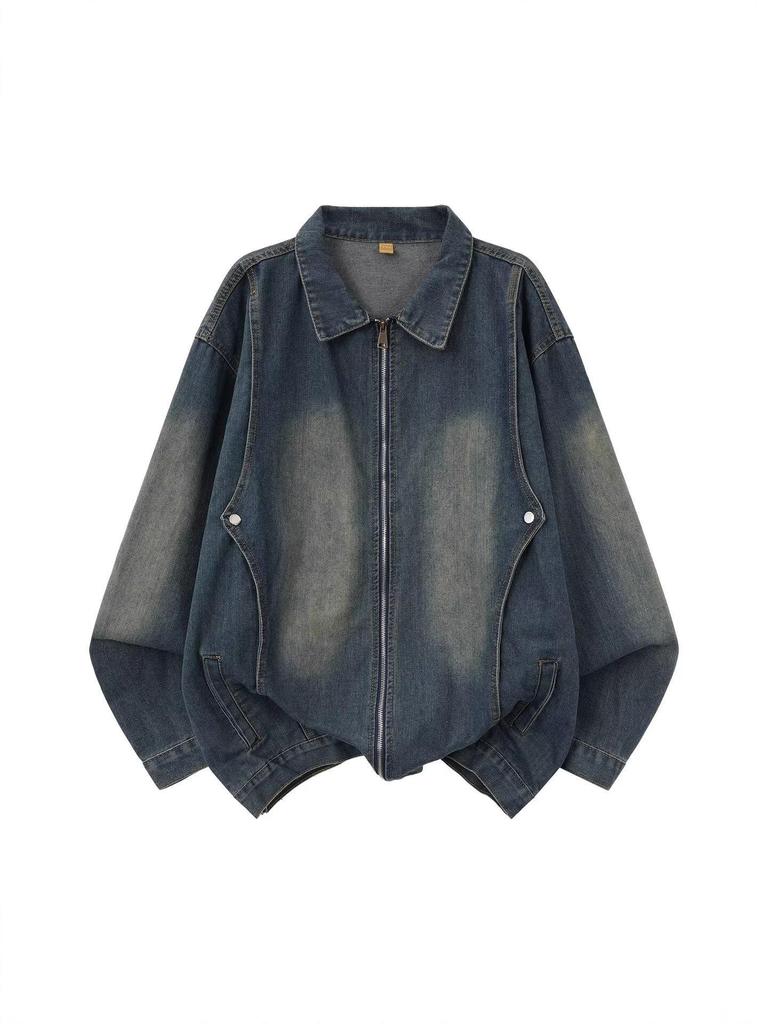 American High Street Tie-Dye Distressed Denim Jacket - Loose, Versatile Zipper Outerwear for Spring & Autumn