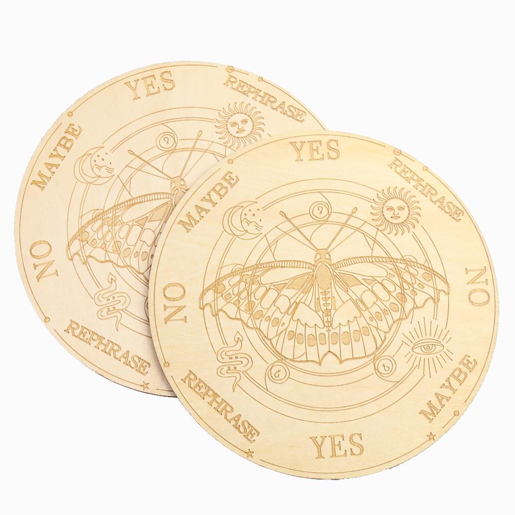 

2PCS Butterfly Wooden Divination Pendulum Board Energy Carven Altar Plate Base Coasters Meditation Universal Symbol Board Craft