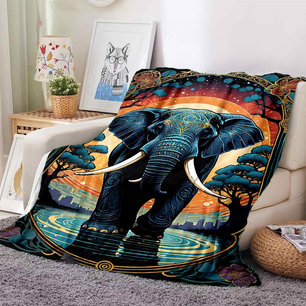 1pc Elephant Art Print Blanket Lightweight Blanket Throw Blanket For Sofa, Bed, Travel, Camping, Livingroom, Office, Couch, Chair Yy251010028