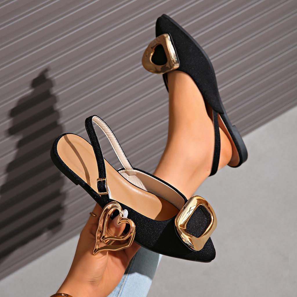 Women Open Toe Summer Flat Sandals With Buckle And Rubber Sole For Casual Wear