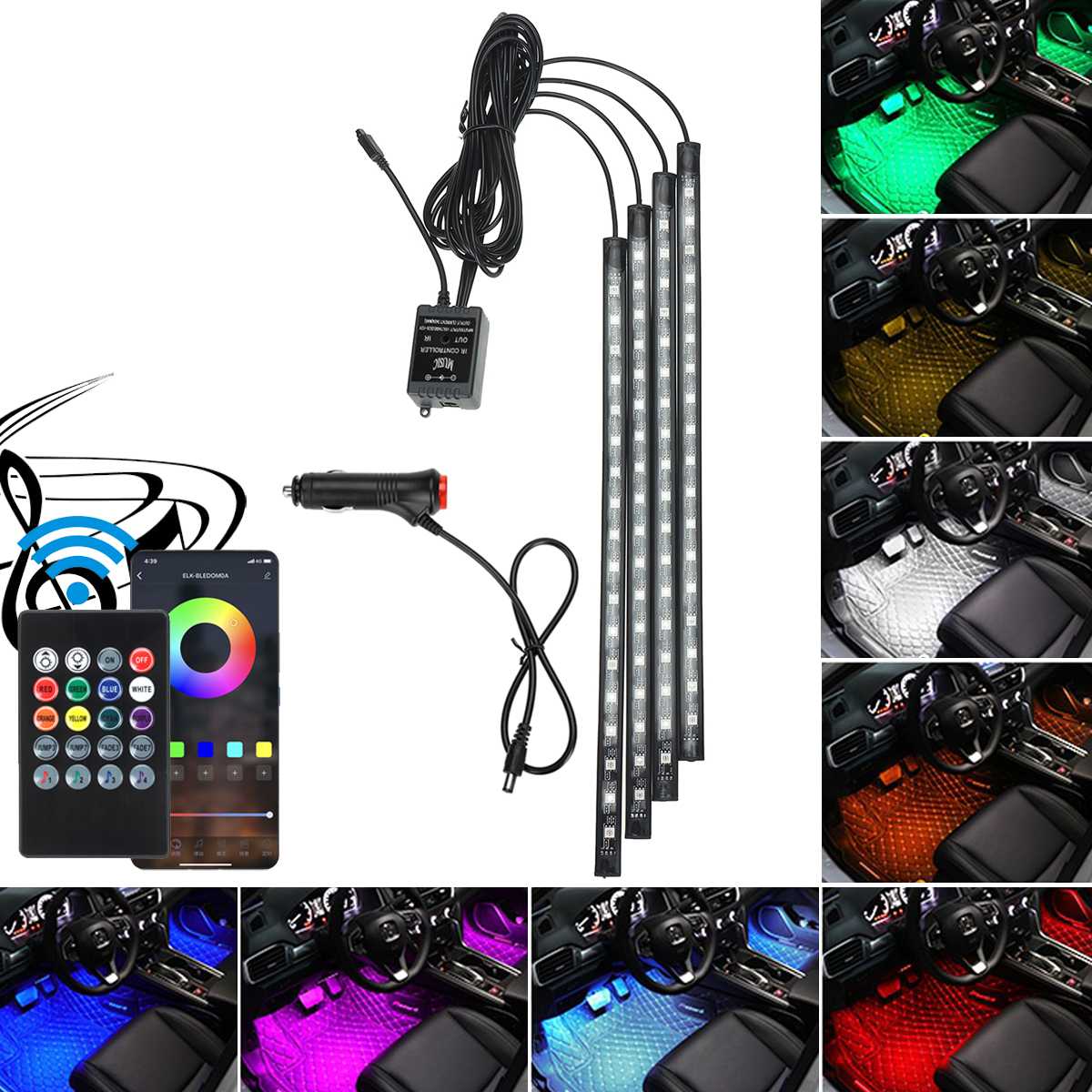 

Автоматическое окружающее освещение 72 светодиодные ленты для украшения салона автомобиля RGB приложение с дистанционным управлением атмосферная лампа для автомобильных аксессуаров