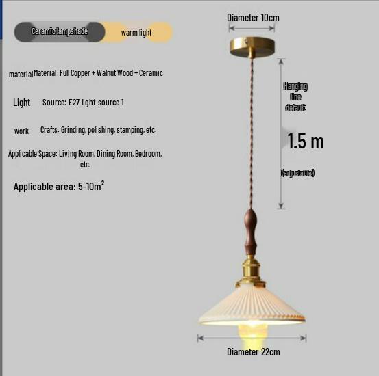 Nordic Inspired Japanese Brass & Pleated Ceramic Pendant Lamp for Restaurant, Bedroom or Dining Table