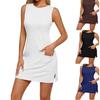 Sleeveless Round Neck Bodycon Mini Dress with Side Pockets and Slit Hem