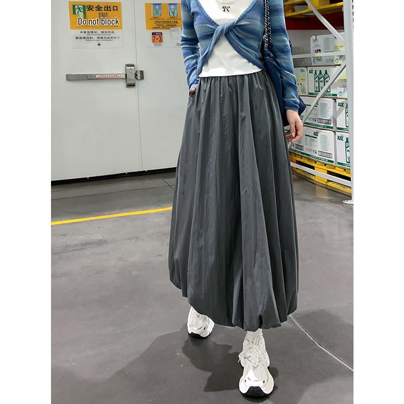 

White Floral A-line Ice Silk Midi Skirt - Women s Summer High-Waist Slimming Skirt S деревне вугілля/сірий колір