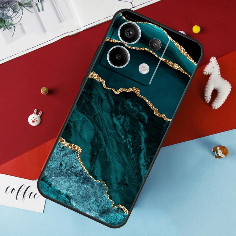 

Teal Blue Gold Agate Marble Case For Xiaomi Redmi Note 14 Pro 13 12 11 10 15 Pro Plus Redmi 15 14C 10C 12C 13C 15C Cover Redmi Note 9