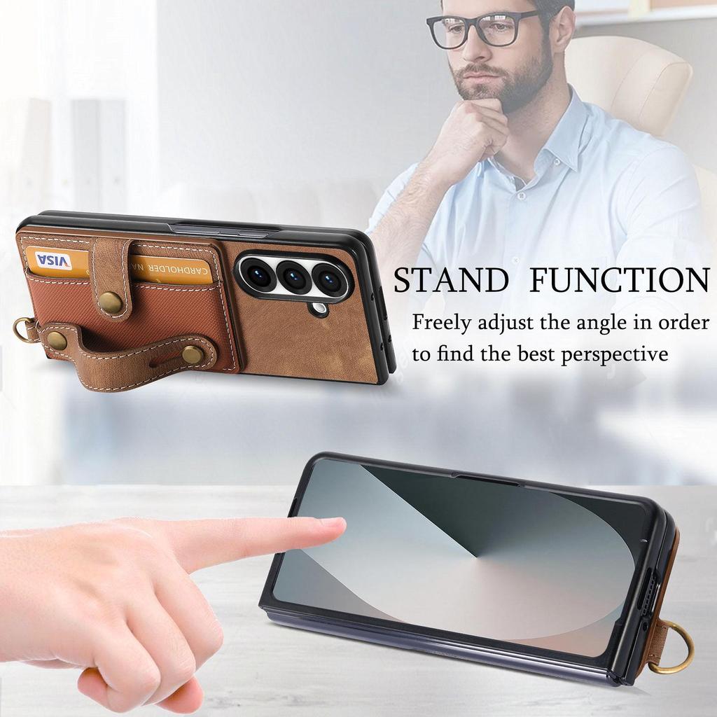 Galaxy Z Fold7 Leather Case with Card Slots - Multifunctional Folding Wallet Protective Cover for Samsung ZFold6