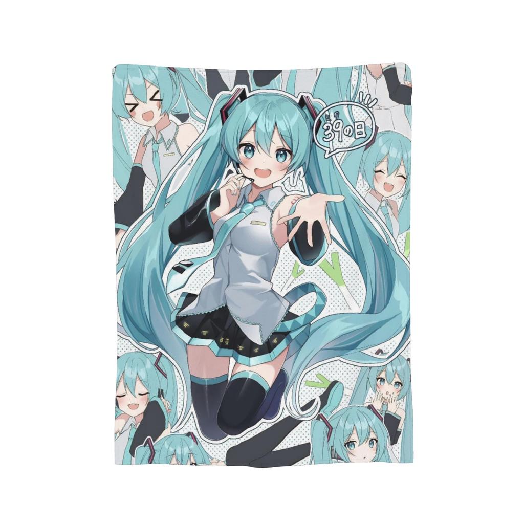 Hatsune Miku Anime Blanket Fleece Printed Multi-function Warm Throw Blanket for Home Travel Bedspread