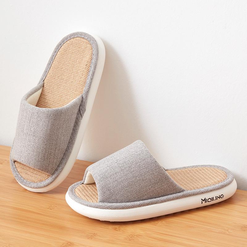 Four Seasons Linen Slippers Women's Home Spring and Autumn Thick Bottom Non-slip High-value Cotton and Linen Slippers Indoor Home Men