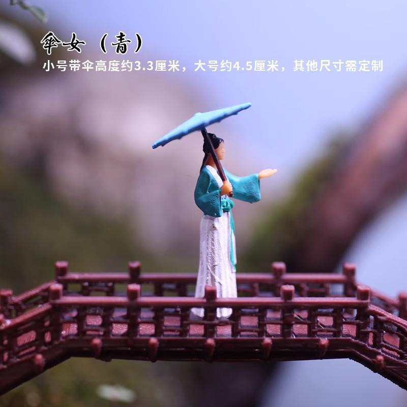Qiaolin 3D-Druck Antikes Modell Miniaturlandschaft Li Bai Regenschirm Weibliche Bootsfrau Sandtisch Mini Resin Sandtisch Figuren