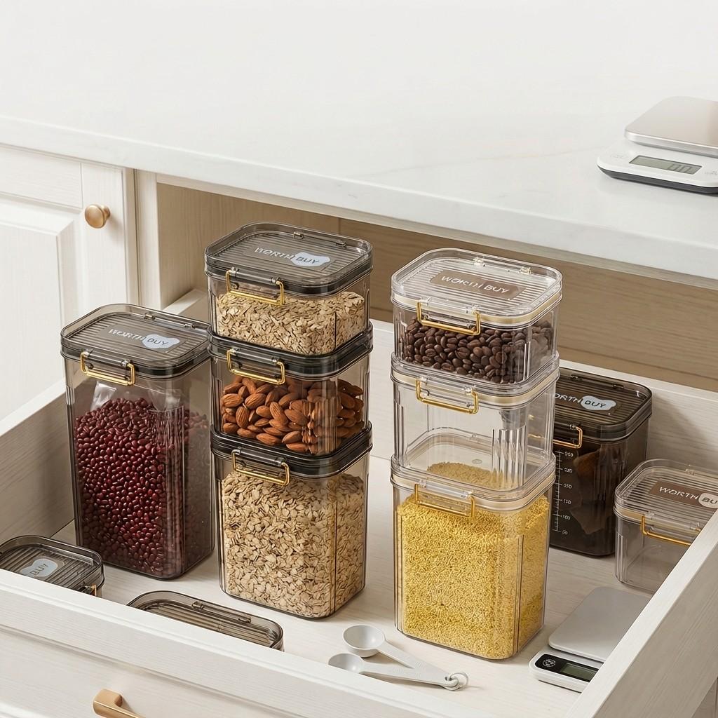 Airtight Food Storage Containers Clear Plastic Jars with Lids Stackable Kitchen Pantry Canisters for Cereal Pasta Coffee Snacks