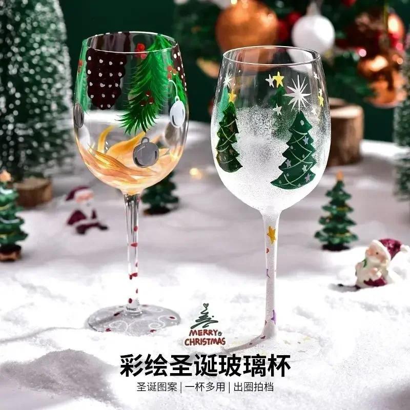 1pcs Christmas Series Red Wine Glasses Festival Cartoon Pattern Crystal Glass Cup Christmas Party Red Wine Champagne Glasses