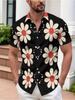 Men'S Casual Shirt, Mixed Colors, Multiple Specifications Available, Polyester Material, Daisy Pattern Short Sleeves, Beach Style, Stylish And