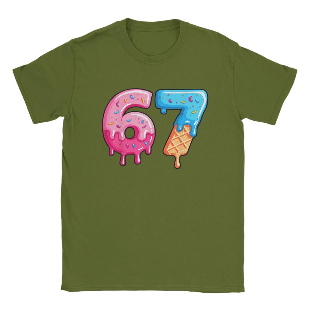 Vintage TShirt Beach Six Seven Ice Cream Drip Cool Meme 67 Funny Number T Shirts Cotton Tee Shirt for Unisex Y2K Short Sleeve Tops