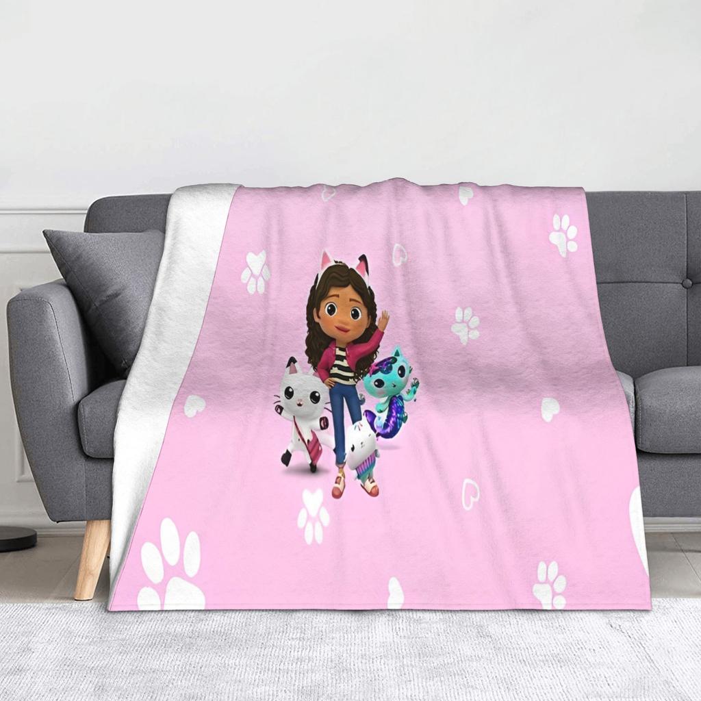 Pink Gabby Dollhouse Blanket Coral Fleece Plush Cute Cartoon Ultra-Soft Throw Blanket for Bedding Couch Bedspread