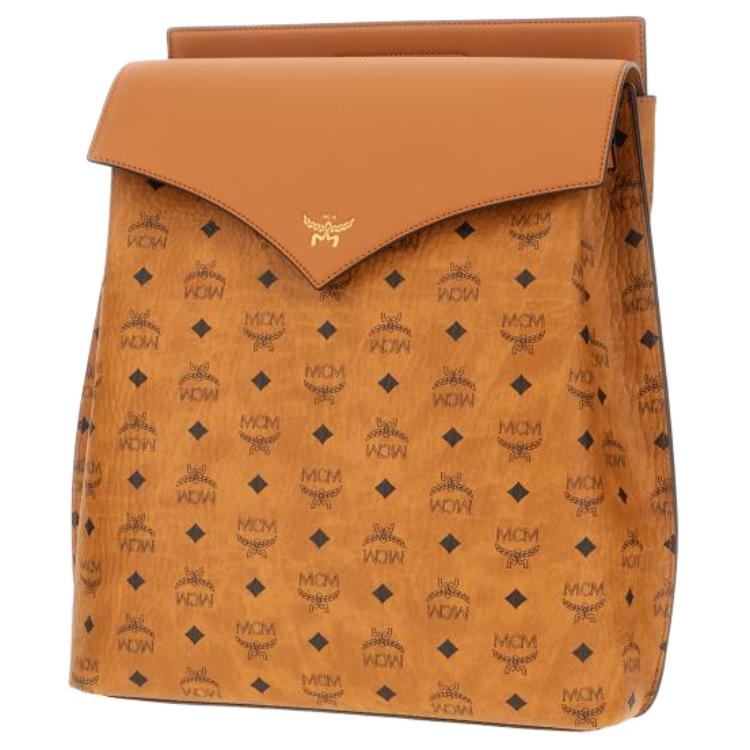 MCM Visetos Leder-Klappenrucksack mit goldener Hardware & V-förmigem Detail für den täglichen Gebrauch & Reisen