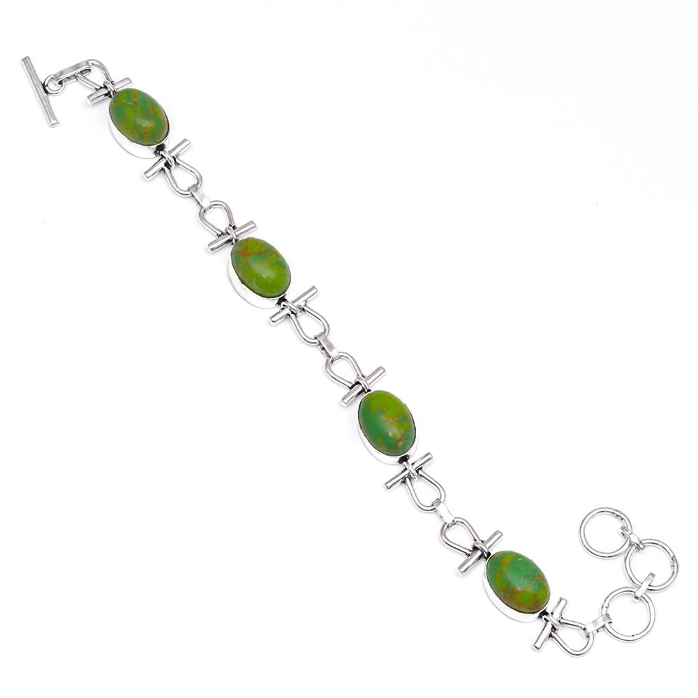 

Green Copper Turquoise Gemstone Ethnic Silver Jewelry Bracelet 7-8