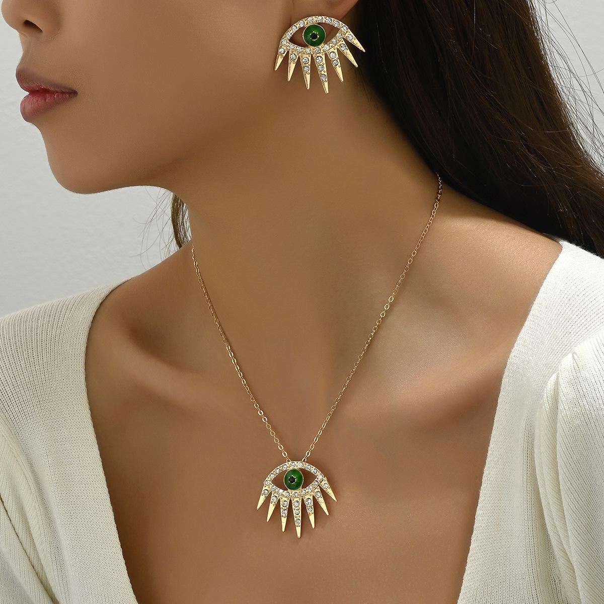 

Модные женские серьги, ожерелье, комплект, серьги с бриллиантами в виде глаза дьявола, длинная цепочка, универсальный дизайн