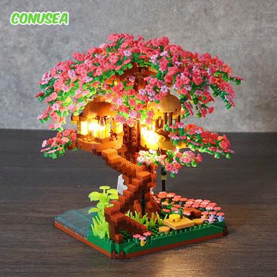 Sada stavebních bloků Mini Sakura Tree Stavební kostky z třešňového květu se světlou ozdobou modelu domu na stromě Romantický dárek pro přítelkyni