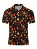 Men's Short Sleeve Polo Shirt with Flat Digital Print Pattern - No Texture