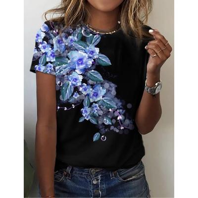 2024 Zomer Dames T-shirt Tee Bloemen Casual 3d Prints Dagelijks Korte Mouw Tops Mode Ronde Hals T-shirts voor Dames Vakantie