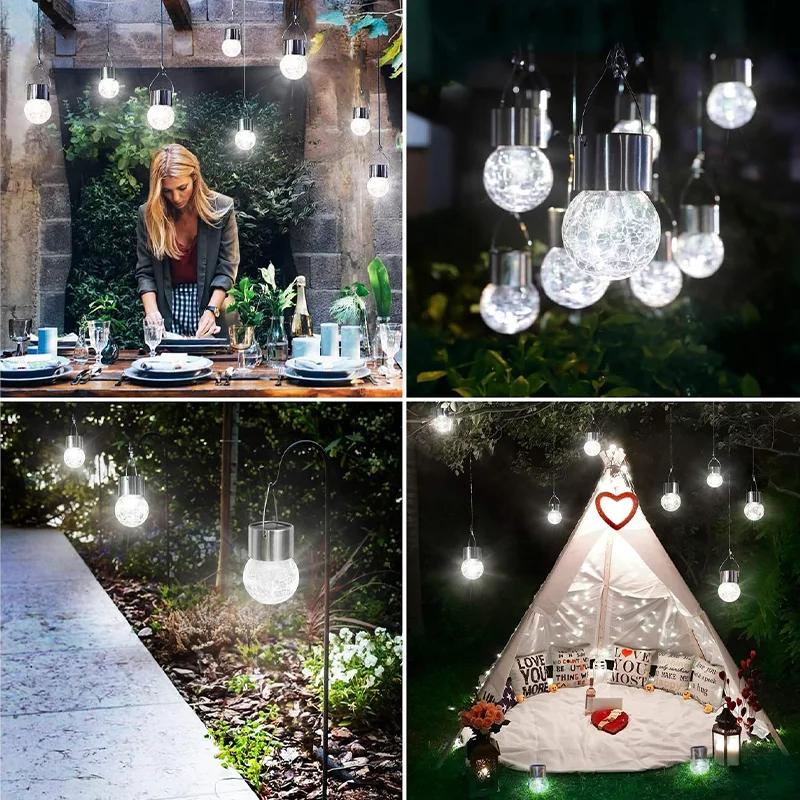 Solar Hanging Lights, Christmas Decoration Lights with Multi-Color Changing Cracked Glass Hanging Ball Outdoor Lights Waterproof