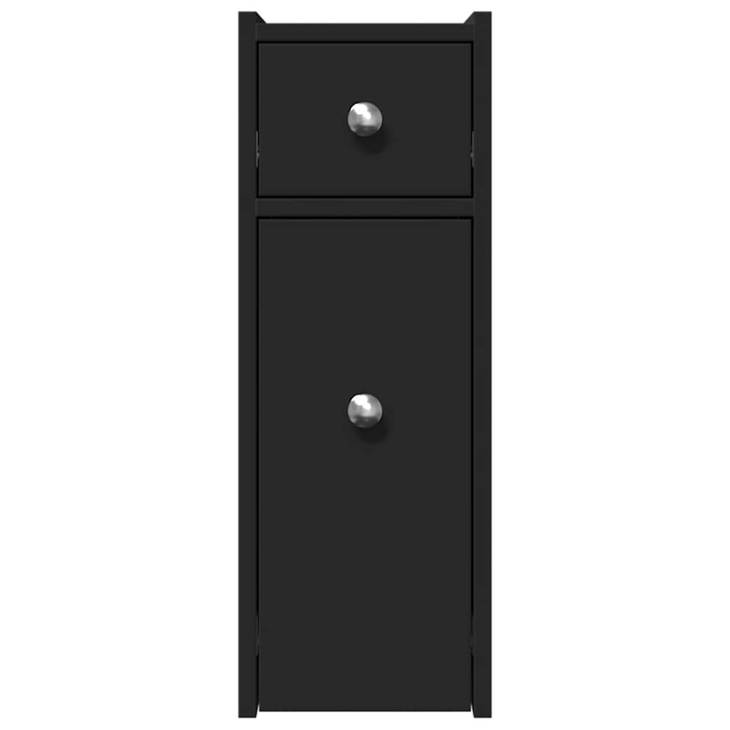 Narrow Bathroom Cabinet with Casters Black Particleboard