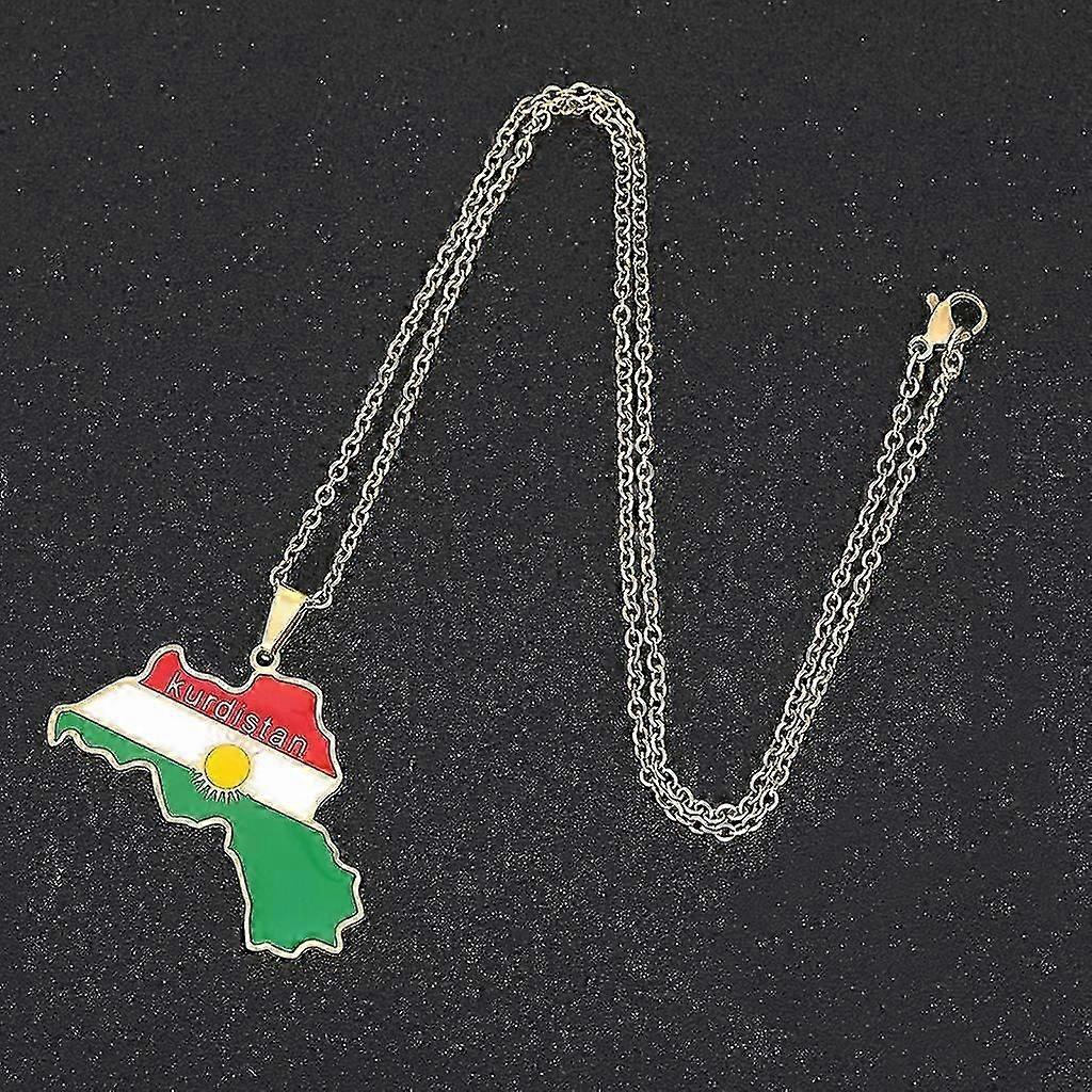 Men Gold Silver Kurdistan Flag Map Pendants Necklace Stainless Steel Jewelry