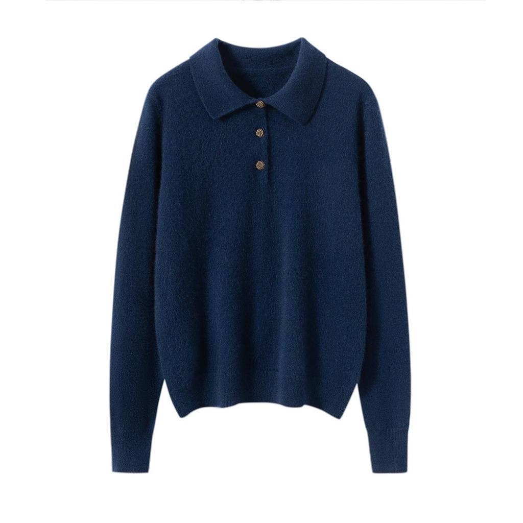 Women's 100% Cashmere Polo Neck Sweater - Autumn/Winter Versatile Loose Fit