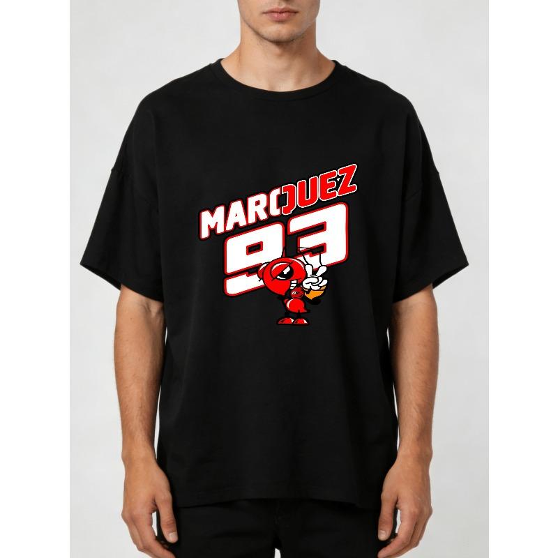 Men'S T-Shirt - Featuring Marced Marquezed Logo & Mascot Design - Black, Red, And White Bold Print Streetwear Tee for Motorcycle Racing