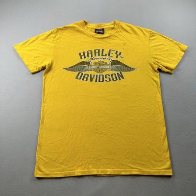 Harley Davidson T-Shirt Herren Medium Gelb Motorrad Schädel Vacaville Kalifornien