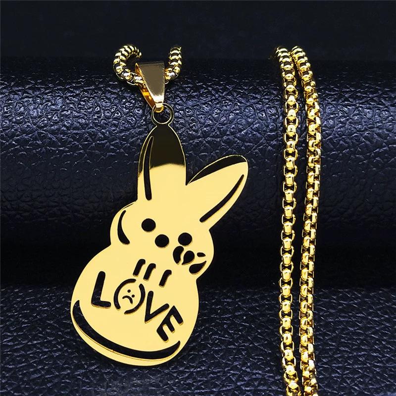 European and American Simple Cartoon Stainless Steel LOVE Rabbit Necklace Men's and Women's Fashion Personalized Collarbone Chain Jewelry