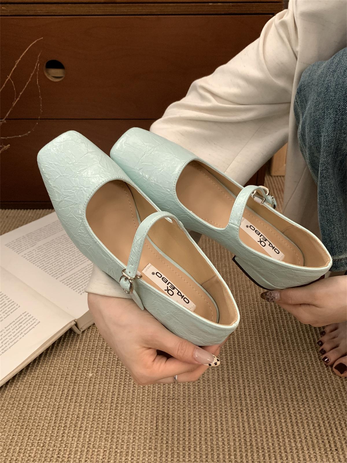 

Square head low heel Mary Jane shoes 2025 Korean version new way retro one-word buckle belt women s single shoes 39 синий