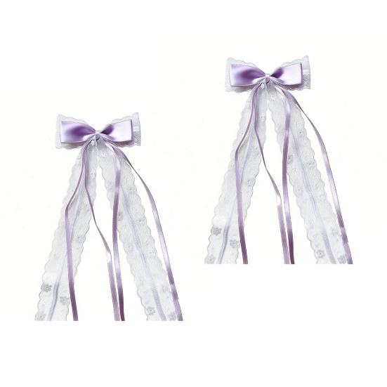 2Pcs Hairpin Embroidery Lace Pattern Ribbon Bow Hair Clip Color Matching Non-Damaging Rounded Hair Pin Hairstyle Accessory