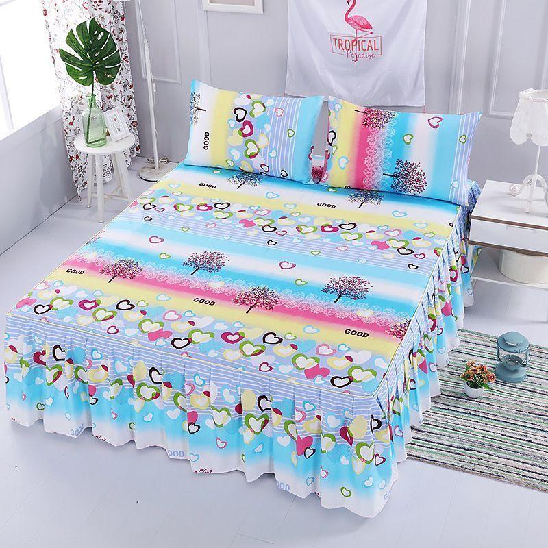 3Pcs Bed Sheet Pillowcase Lace Skirts Bedding Set Bedspread Elastic Fitted Mattress Cover Bedsheet Couple Quilt Single