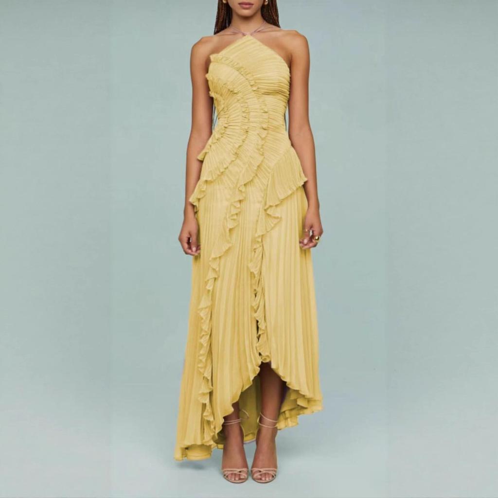 2026 Sleeveless Irregular Lace Slit Dress: Women's Summer High-End Fashion
