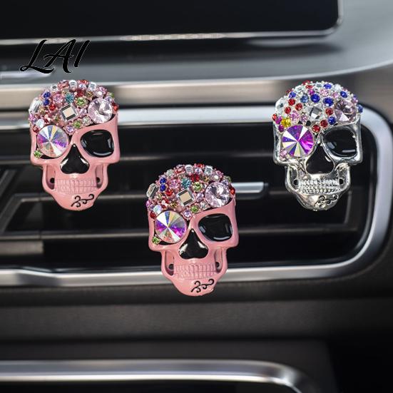 Sophisticated Car Vent Decor Bling Skull Clips Rhinestone Diffuser Clip Shiny Decorative Freshener Air Conditioner Decoration Funny Auto