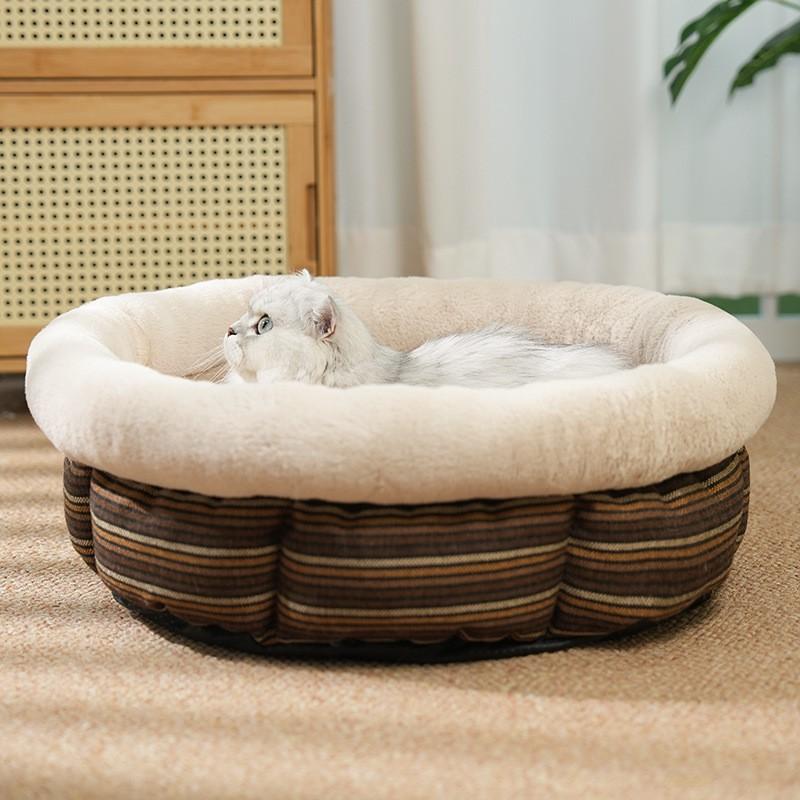 Pet Dog Bed Round Nest With Non-Slip Base Warm Soft Cushion Small Medium Dogs Cats All Season