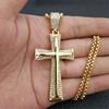 1 Pc Zircon Inlaid Gold Plated Cross Necklace, Hip Hop Style Necklace Suitable for Daily Wear