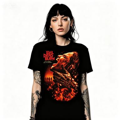 Evil Dead Burn Horrorfilm Dämonenfeuer Blutig Vintage Grafik Herren Damen Weiche Baumwolle Kurzarm Retro Übergroß Film T-Shirt