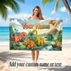 Dinosaur Theme Quick Dry Beach Towel Custom Name Text Print Large Sand Resistant Towel Beach Vacation