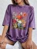 Vintage Hortensienblumen Drucke Gewaschene T-Shirts Damen Baumwolle Kurzarm Oberteile Street Rundhals Oversize T-Shirt Sommerkleidung