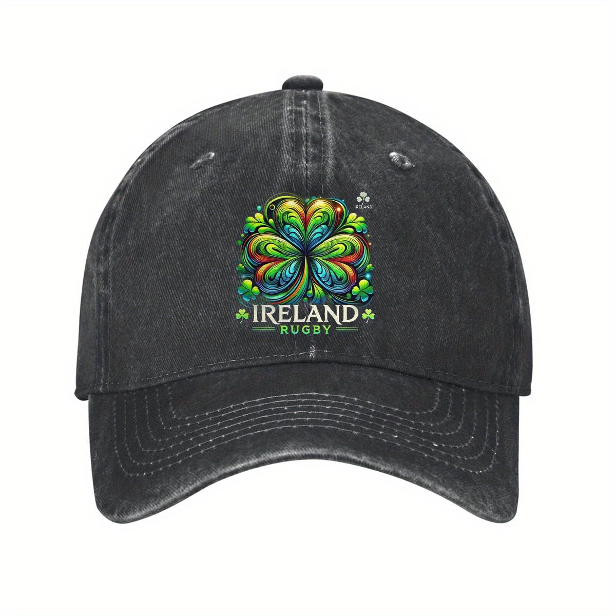 Ireland Rugby Shamrock Baseball Cap Washed Cotton Adjustable Casual Sun Protection Outdoor Sport Cap One Size