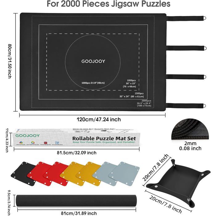 Tapis Puzzle 2000 Pièces Antidérapant - 118x80 cm avec Rouleau &amp; 8 Trieurs - Cadeau Idéal